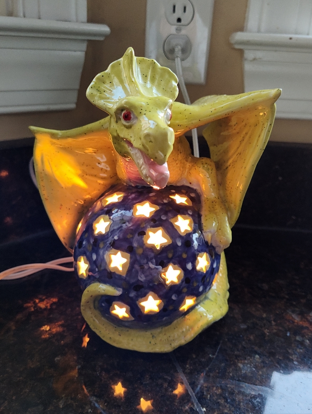 Dragon Globe Ceramic Night Light/Lantern- 9.5"H x 8.5"W, Yellow/Blue, Fine Art - Picture 9 of 12